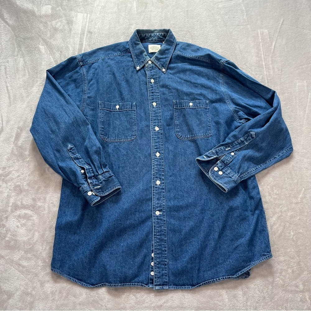 90s Vintage G.H. Bass Denim Shirt L Blue Long Sleeve Cotton Americana Dad Style - Picture 2 of 12